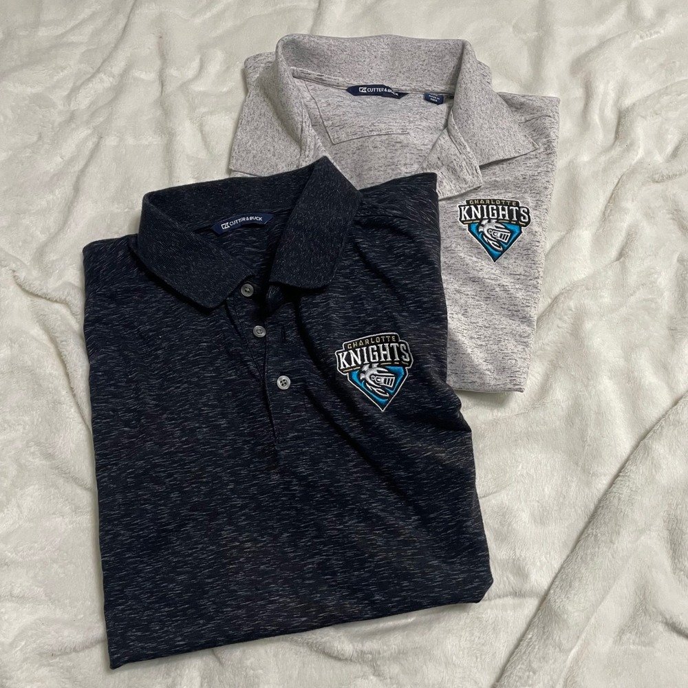 Cutter & Buck Polo Shirt Men L Gray Black Charlotte Knights MiLB 2 pk Space Dye